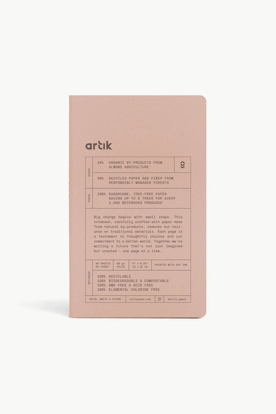Artik Pack of 2 Singer Sewn Notebooks Almond