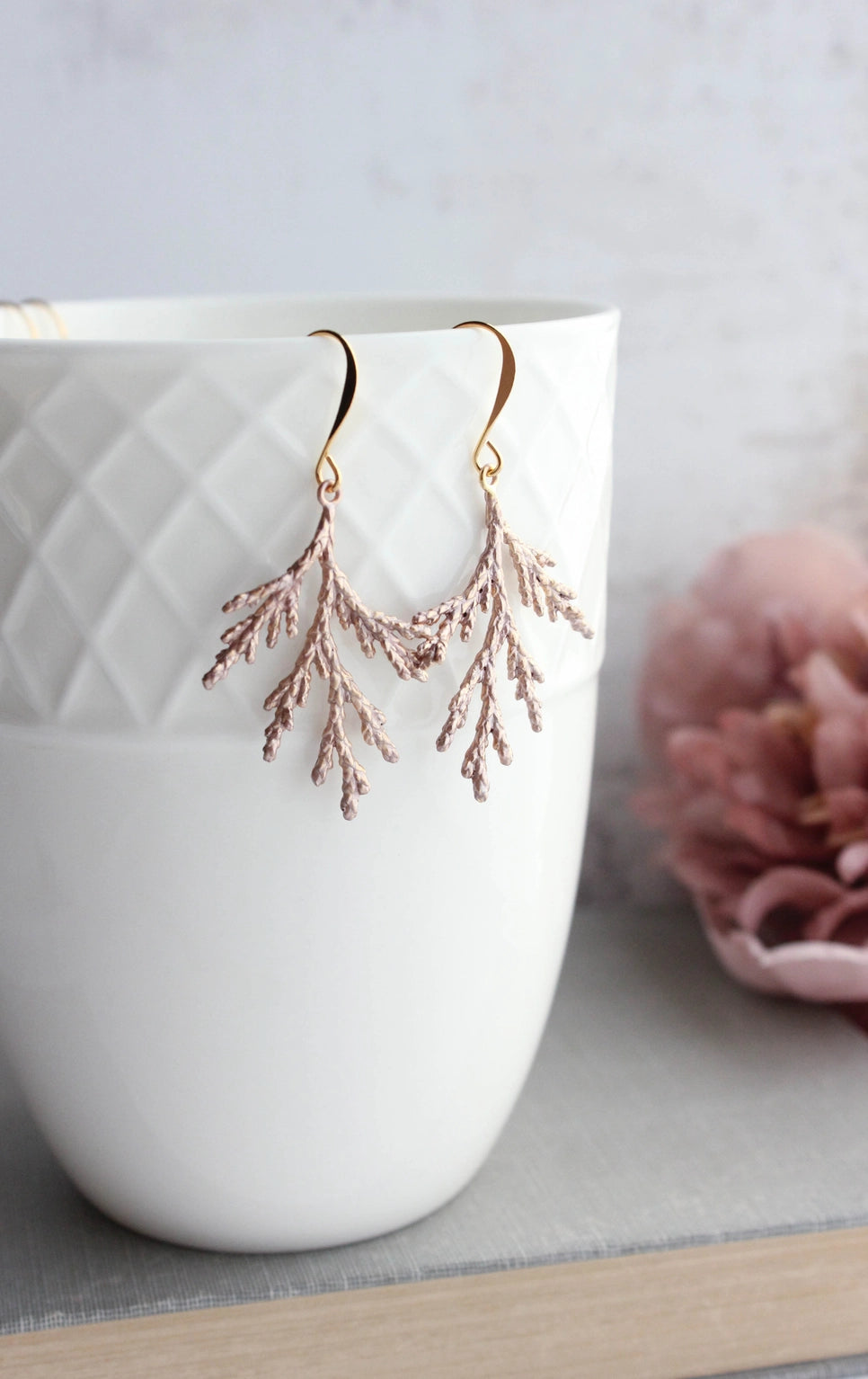 Posies Cedar Branch Earrings - Rose Gold Patina