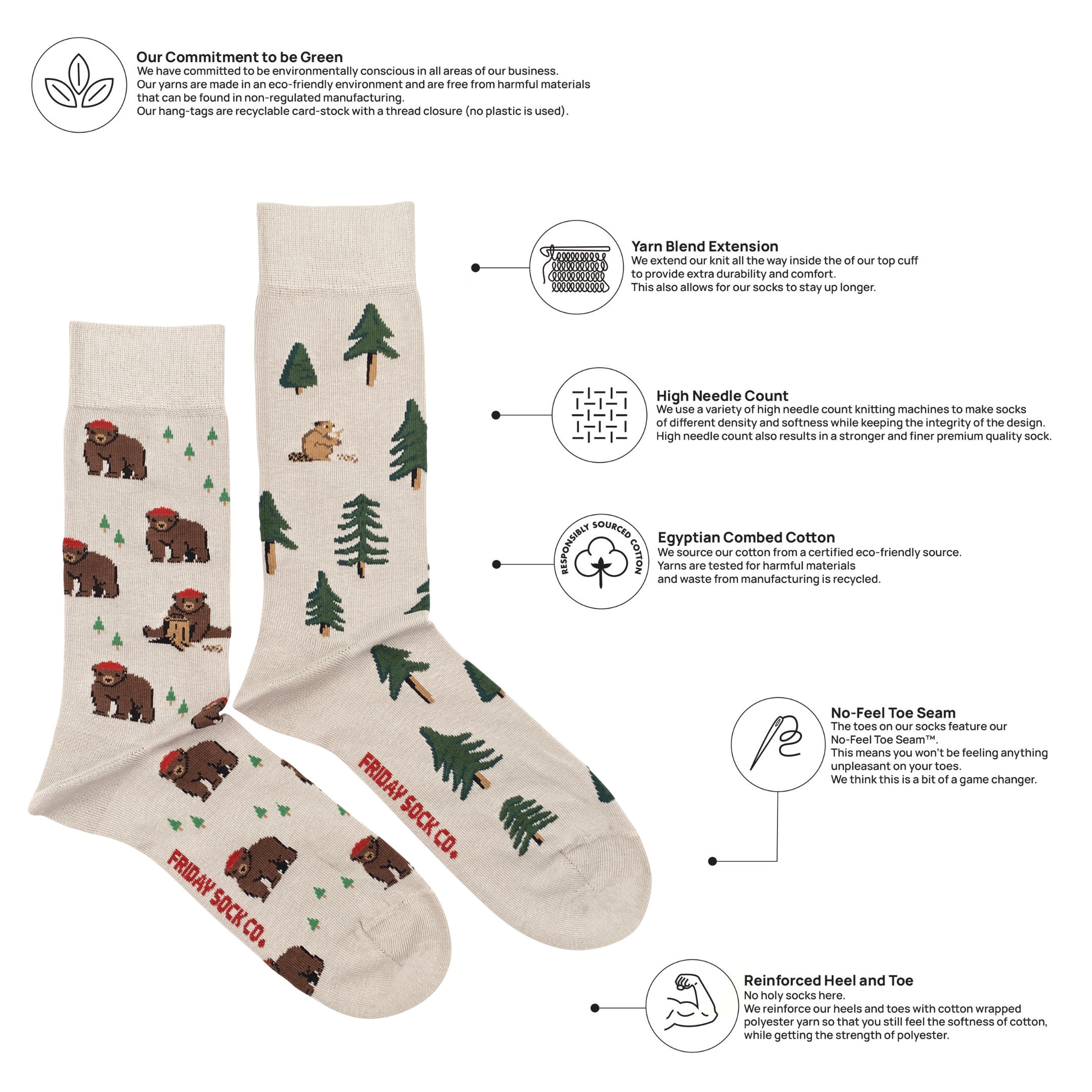 Friday Sock Co. - Men's Bear in Hat and Trees Mismatched