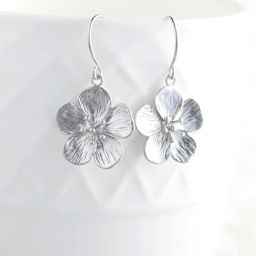 Posies Cherry Blossom Earrings -  Silver