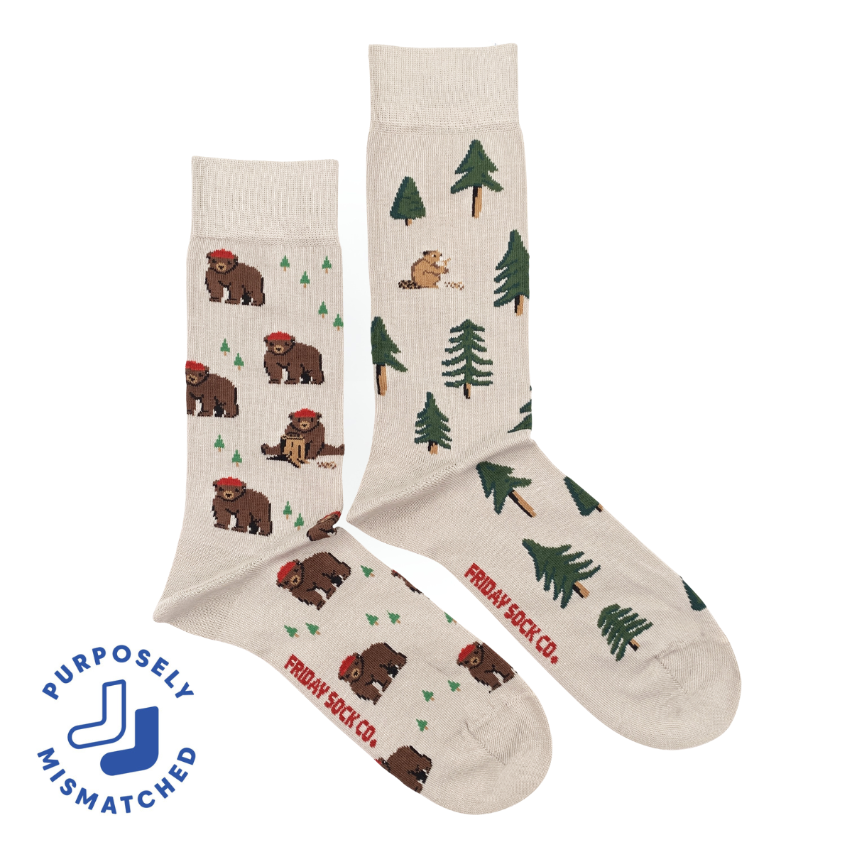 Friday Sock Co. - Men's Bear in Hat and Trees Mismatched