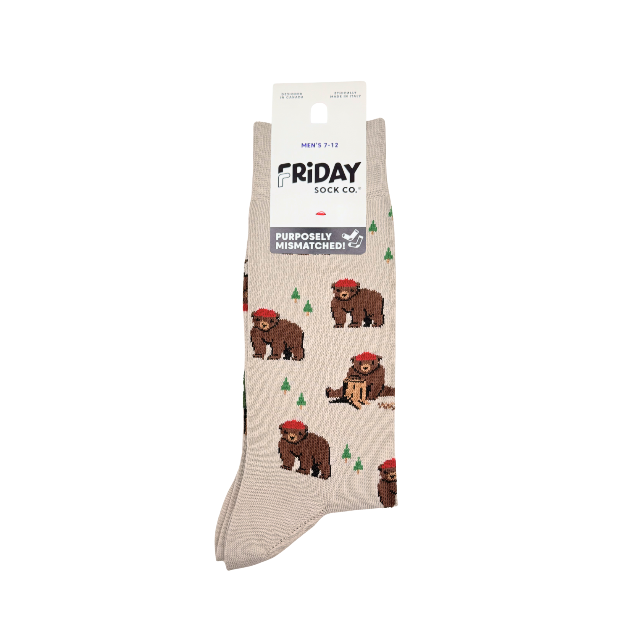 Friday Sock Co. - Men's Bear in Hat and Trees Mismatched