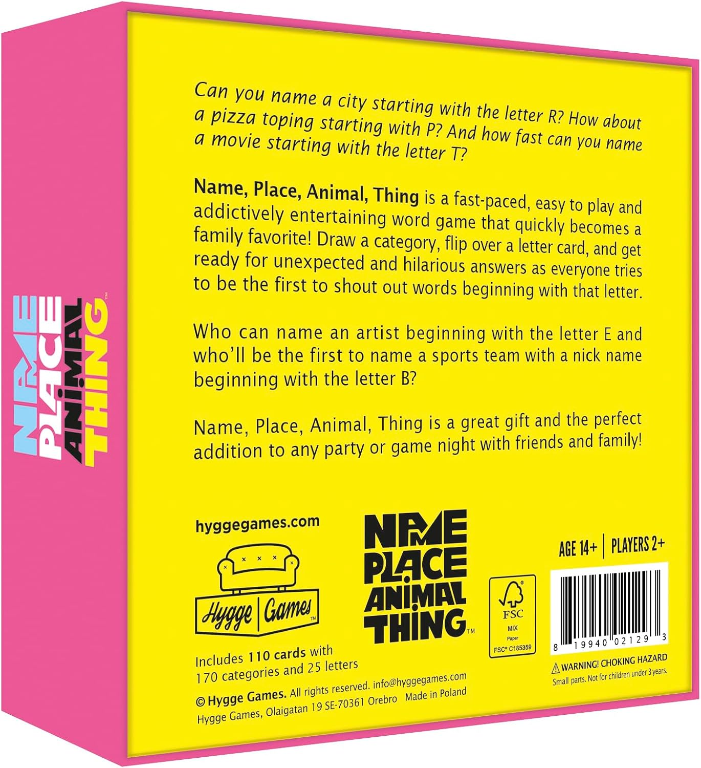 Name, Place, Animal thing