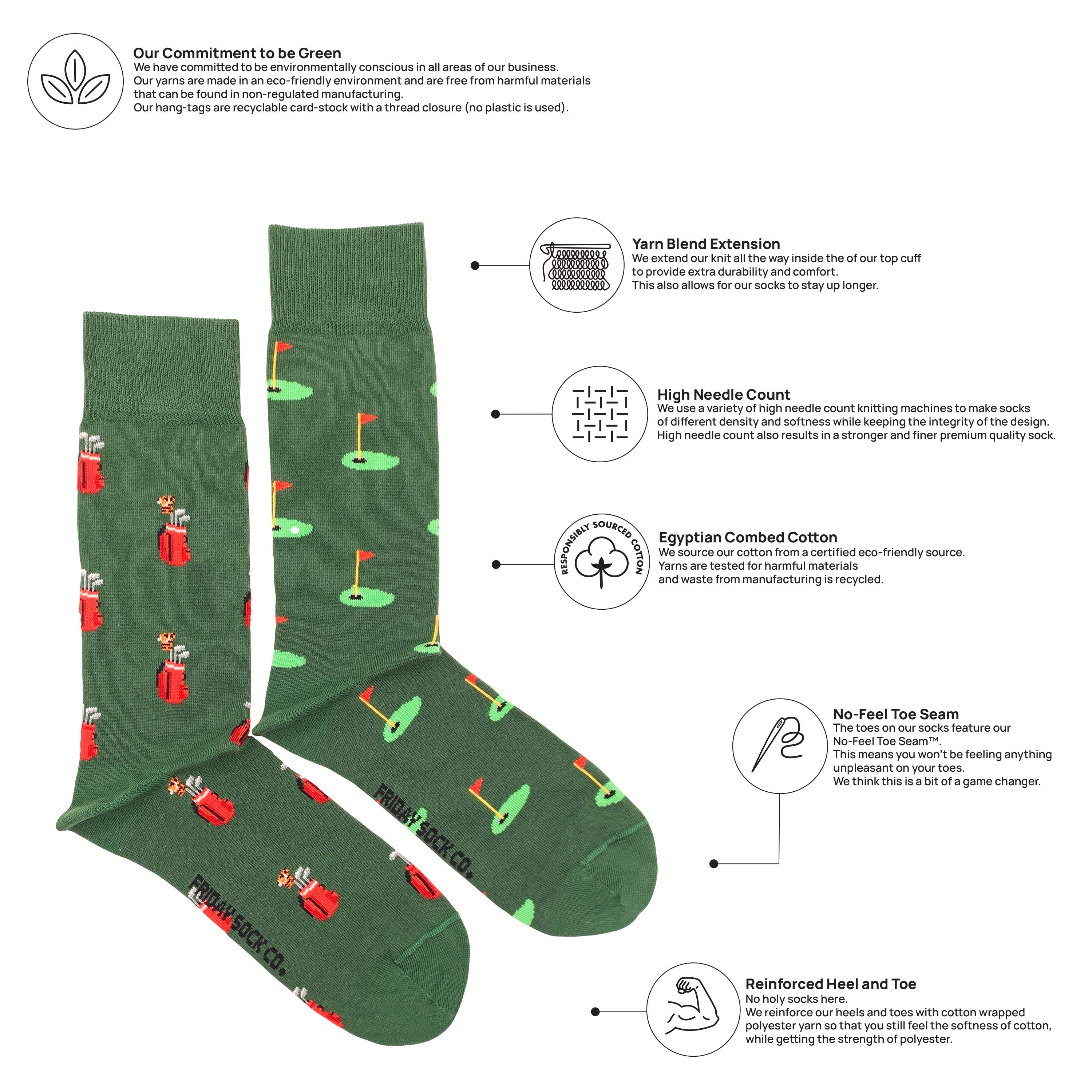 Friday Socks - Golf Clubs & Green (Men)