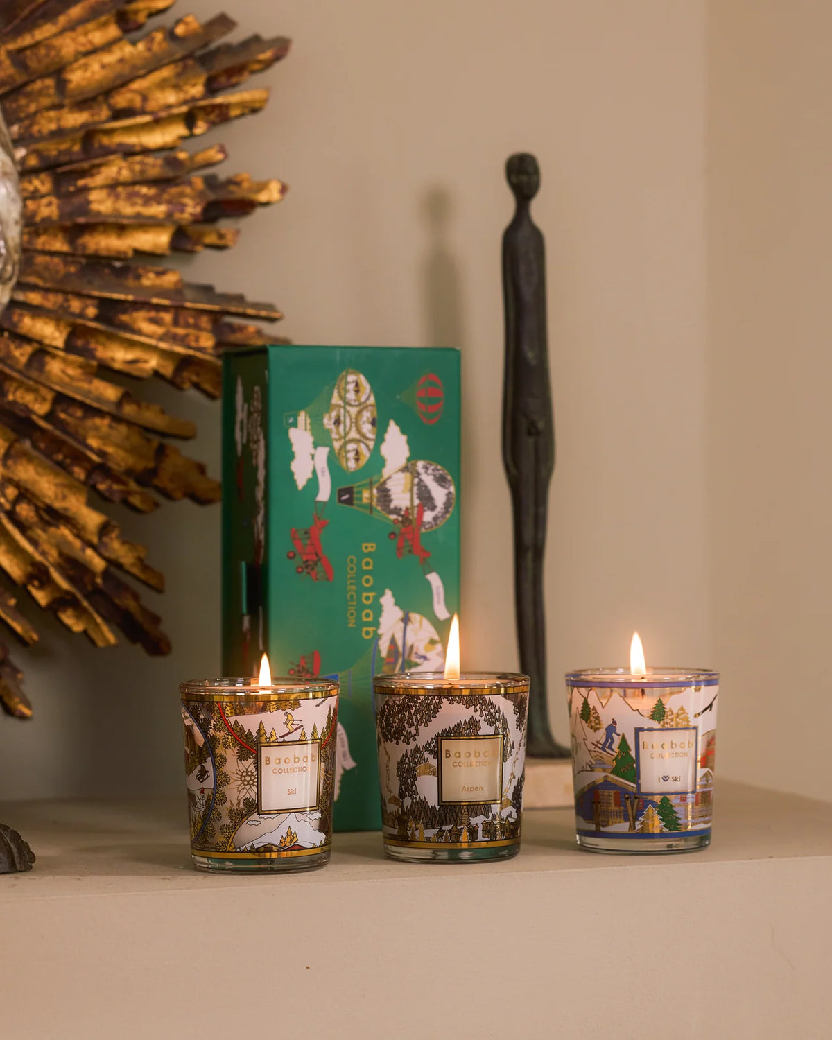Baobab Trio Travel Candles I Love Ski (green)