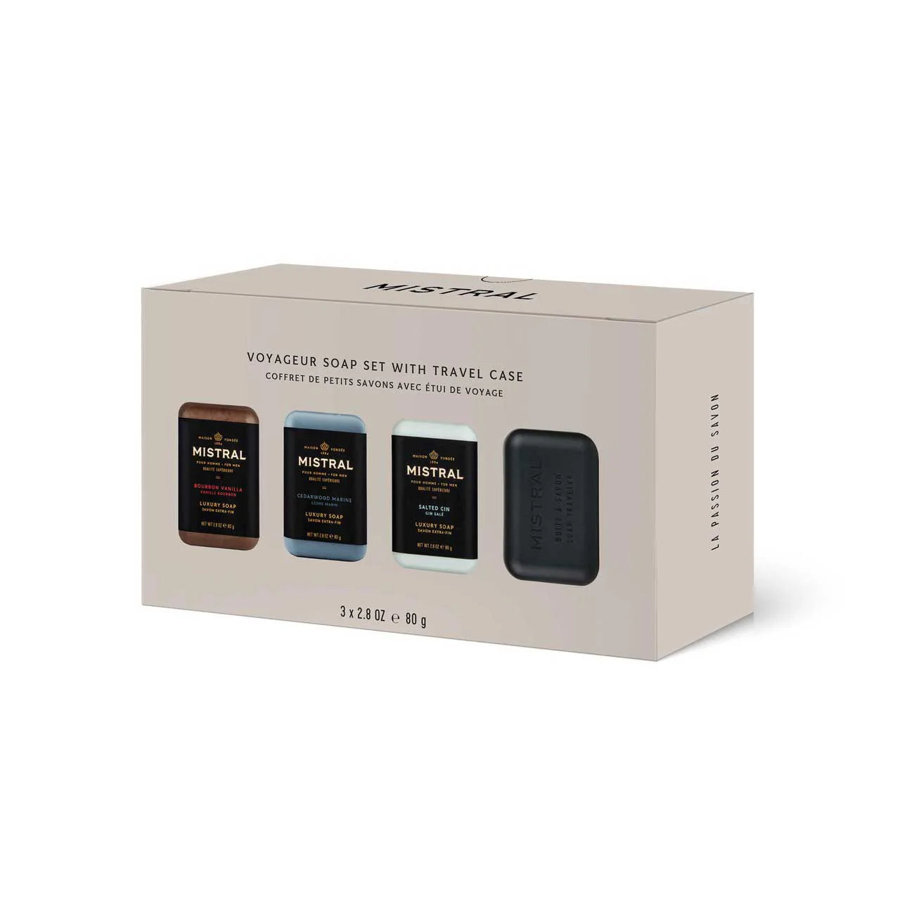 Mistral Men's Travel 3 Soap Set & Travel case