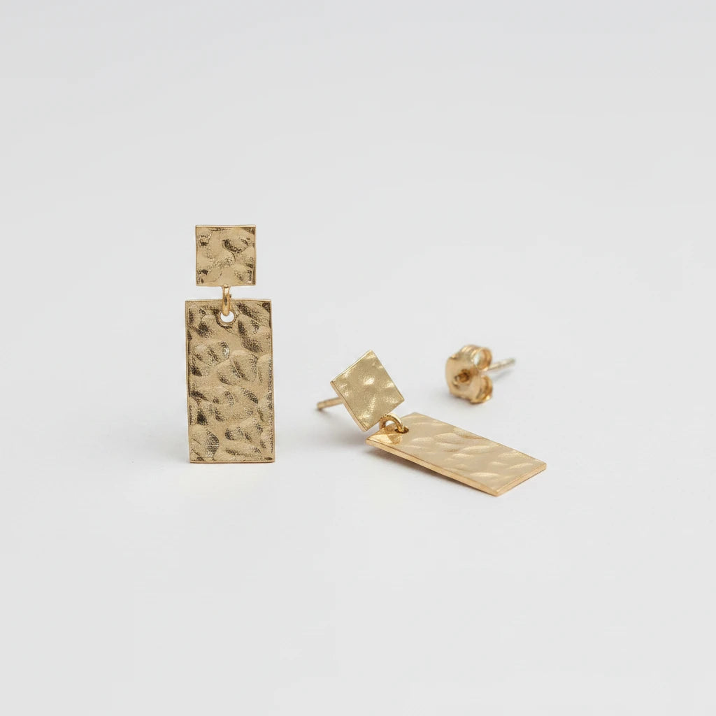 Lazy Maisie Rectangle Square Stud Earrings Gold