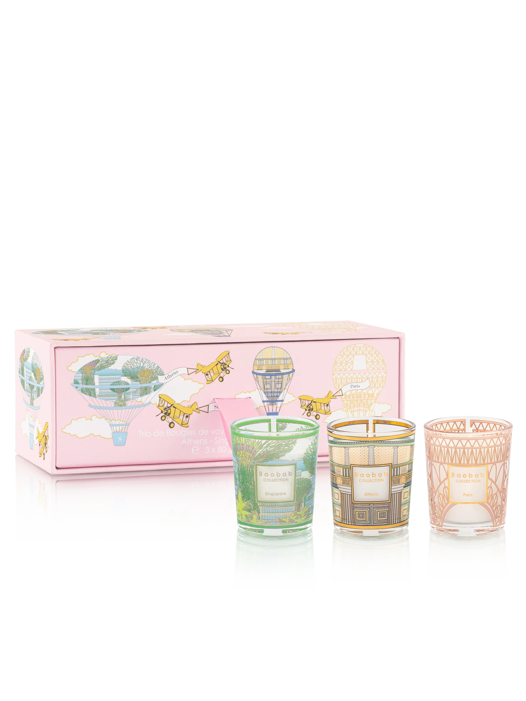 Baobab Trio Travel Candles Singapore, Athens, Paris (pink)