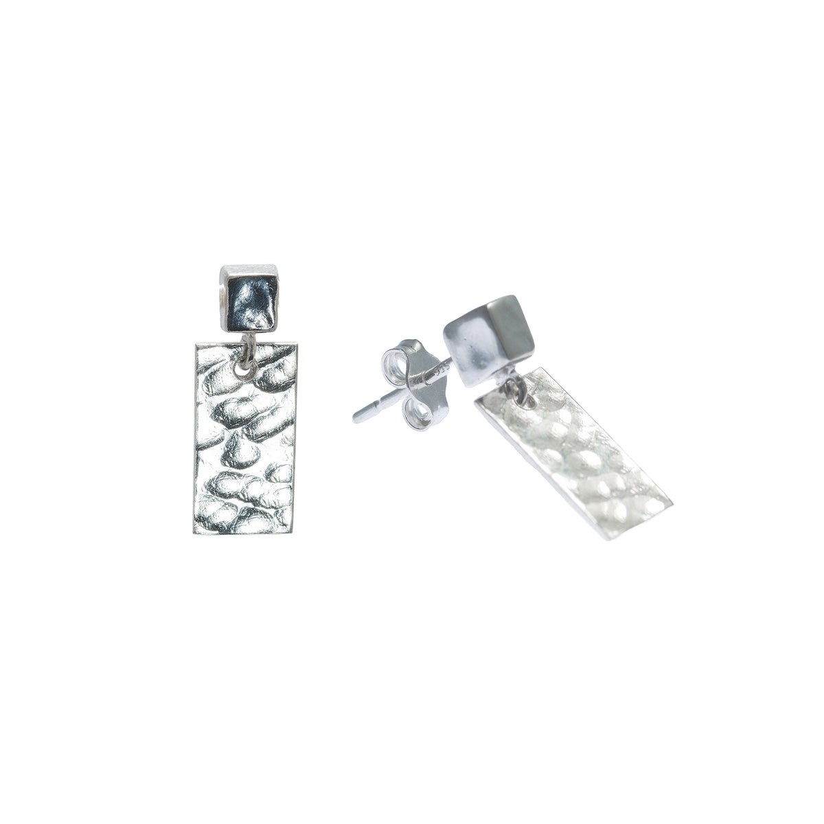 Lazy Maisie - Hammered Small Rectangle on Square Stud Silver