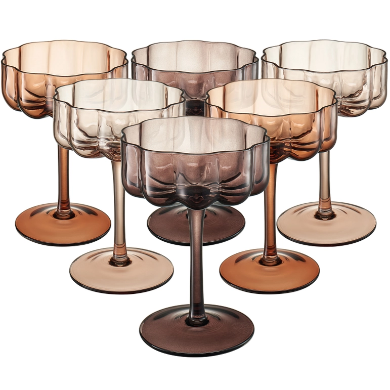 Flower Vintage Glass Champagne Coupe - 6 Set