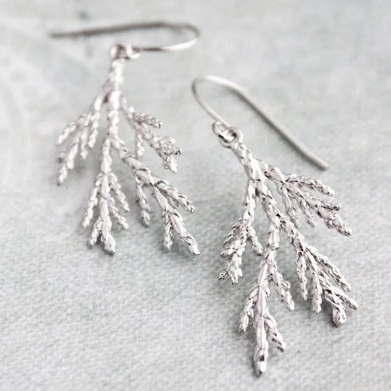 Posies Cedar Branch Earrings Silver