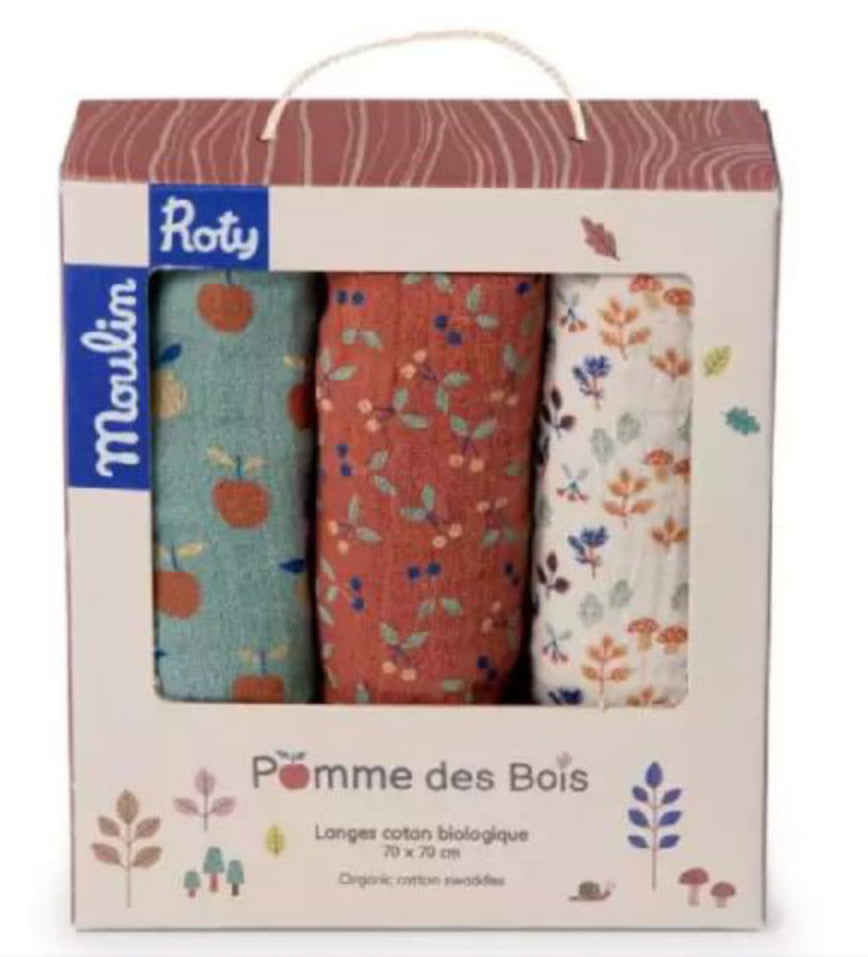 Moulin Roty Pomme des Bois Muslin Squares-Set of 3