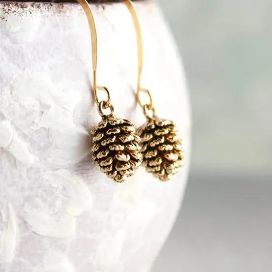 Posies Pine Cone Drop Earring Rustic Gold