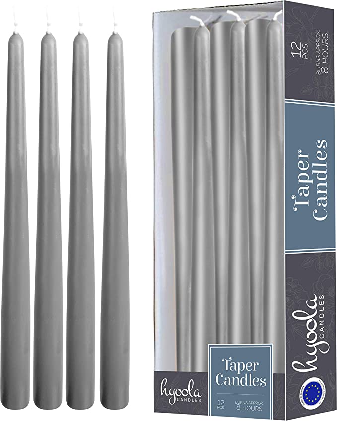 Hyoola 12" Dark Grey Taper Candle 12 pack