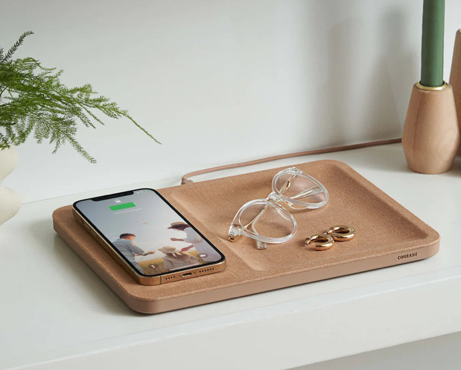 Catch:3 Essentials Linen Wireless Charger-Valet Tray/Camel