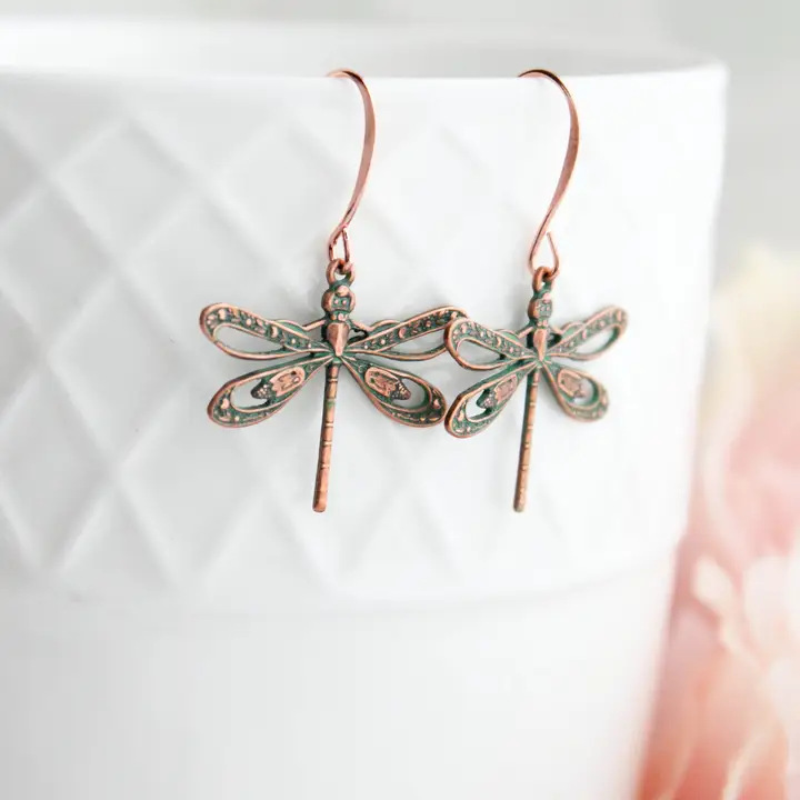 Posies Rose Copper Dragonfly Earrings