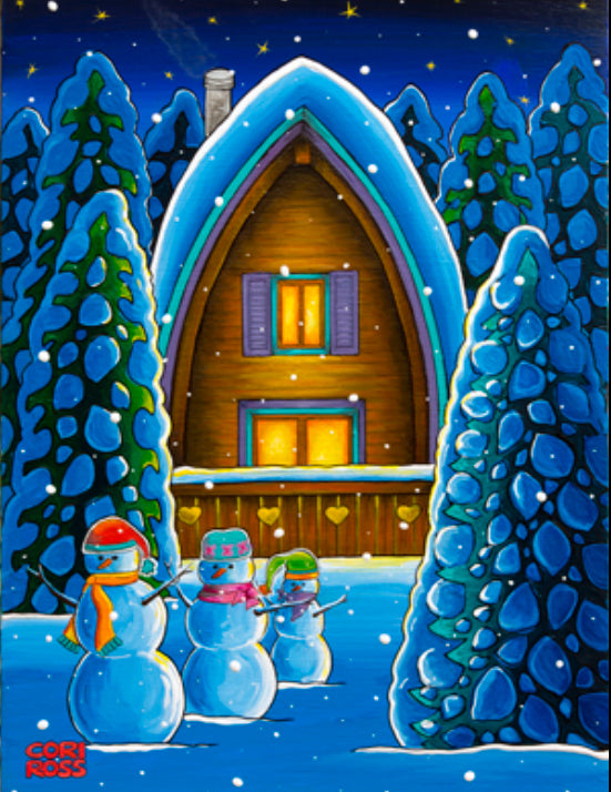 Cross Designs 11 x 14 Print - Snowman Family Cabin