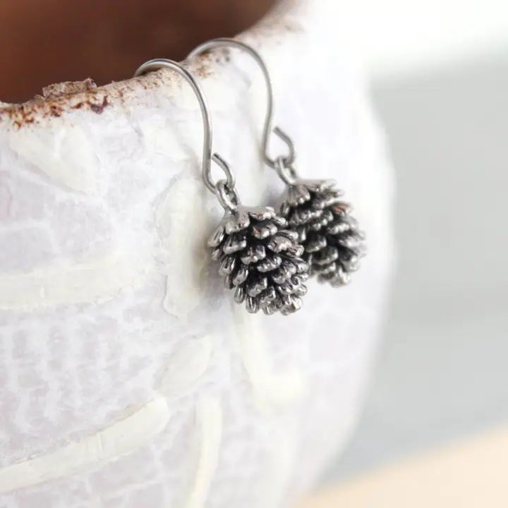 Posies Pinecone Earrings  Silver