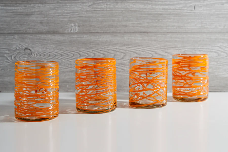 Verve Mexican Handblown Glasses Orange Swirl