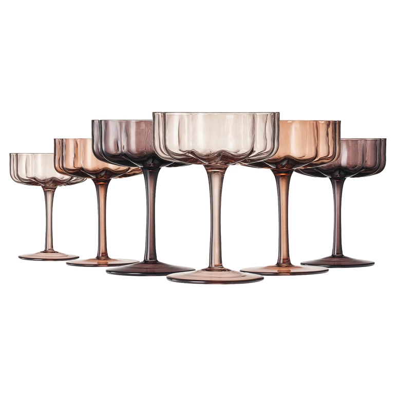 Flower Vintage Glass Champagne Coupe - 6 Set