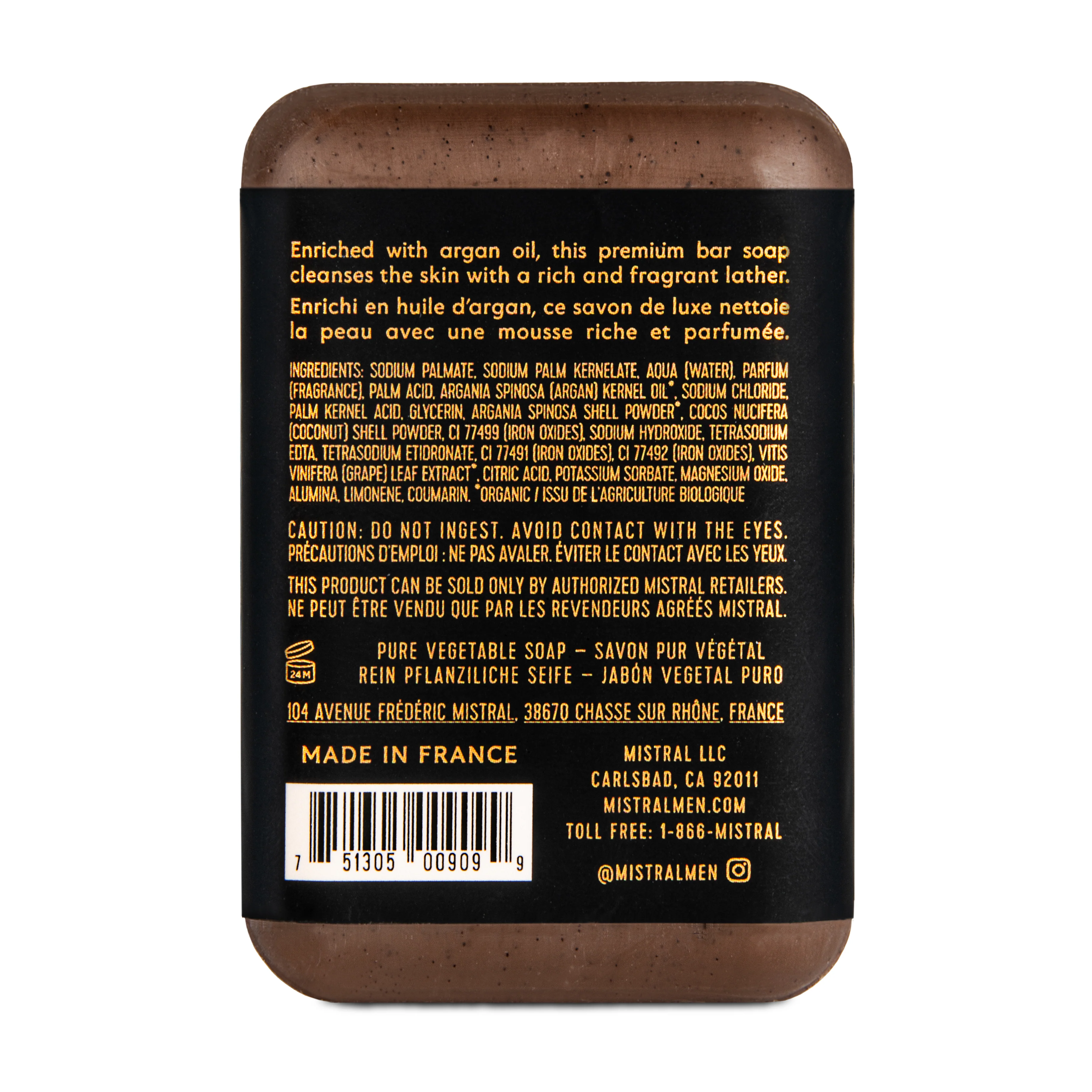 Mistral Men's Travel Bar Soap Bourbon Vanilla