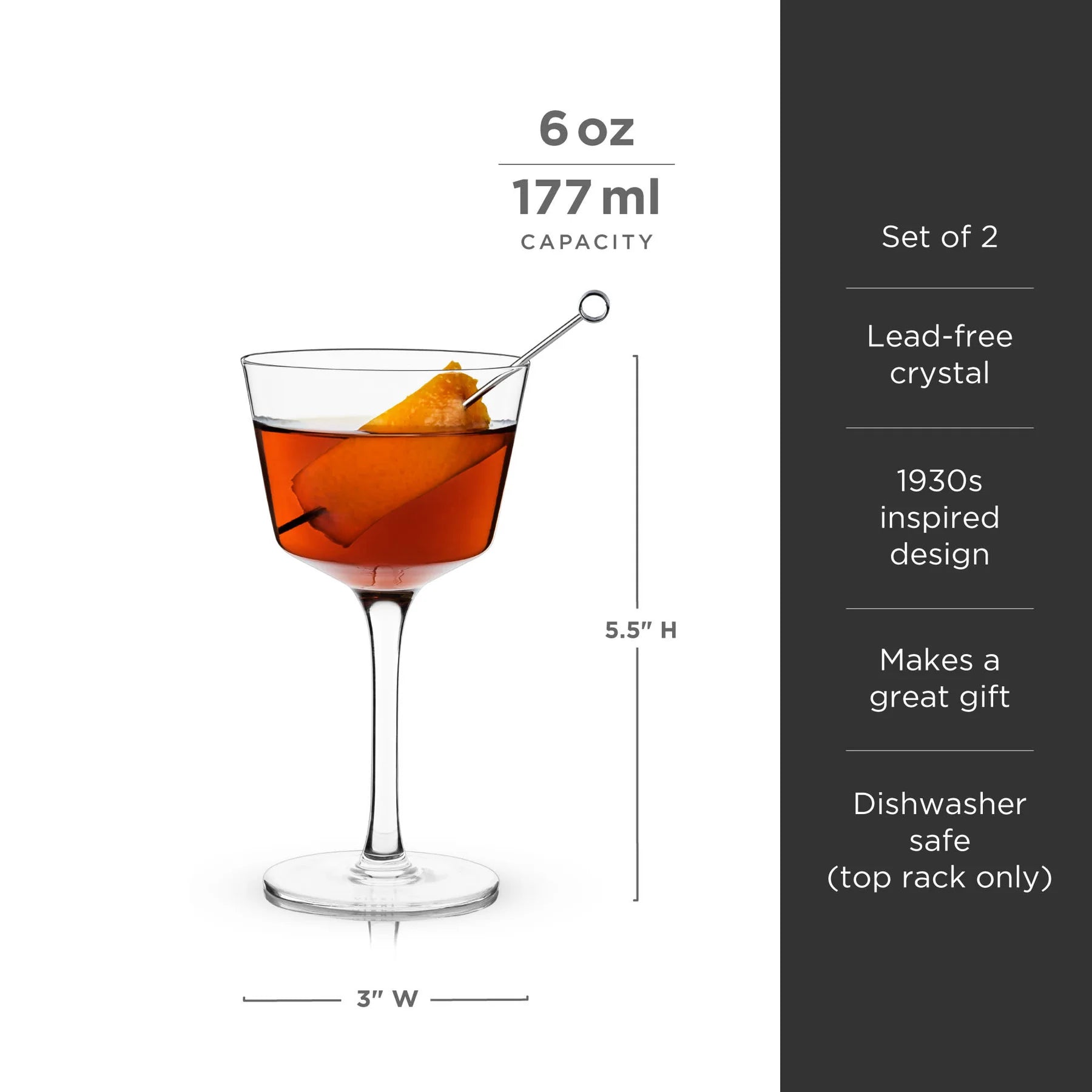 Viski Angled Crystal Nick & Nora Glasses