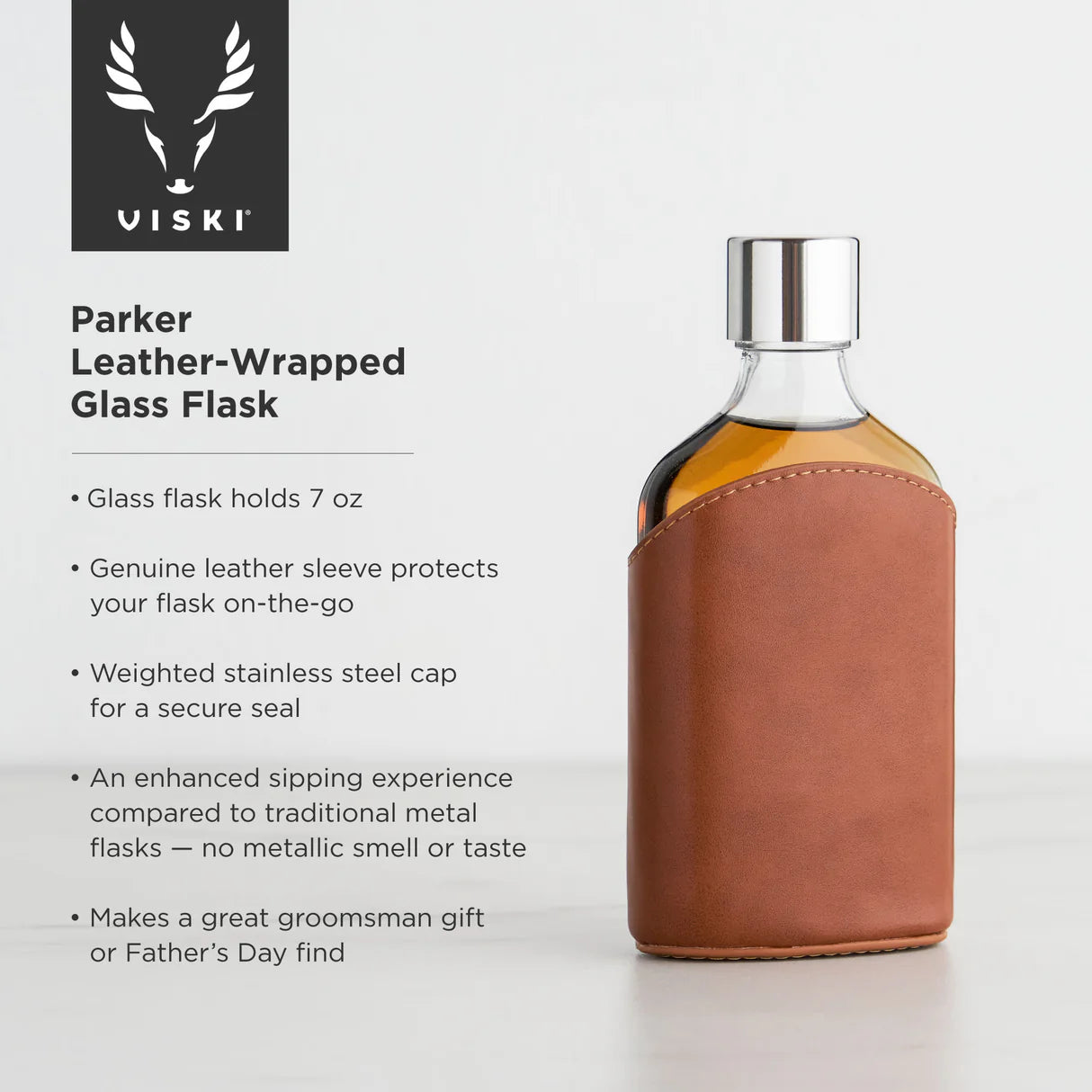 Admiral Leather Wrapped Glass Flask 7oz