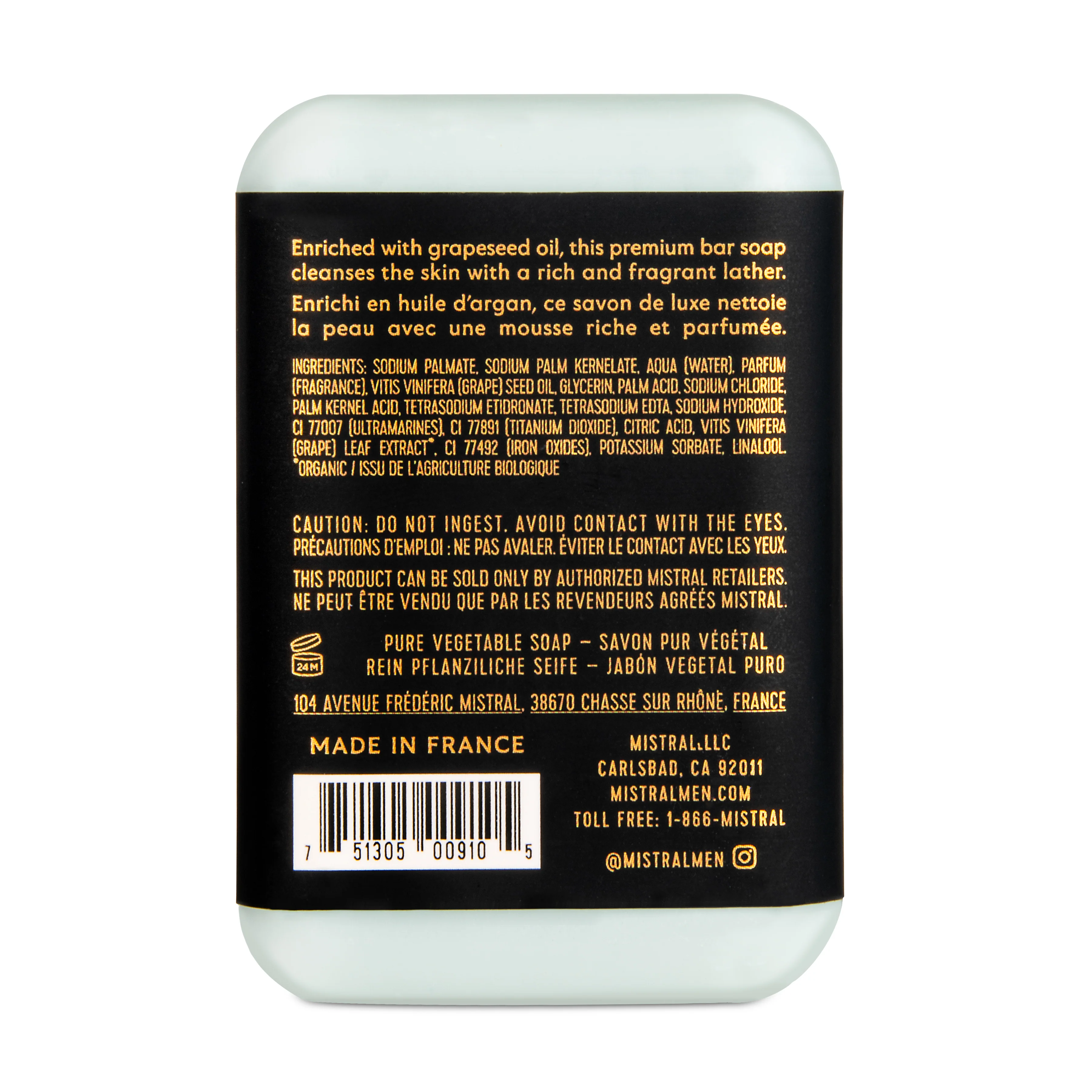 Mistral Men's Travel Bar Soap Salted Gin