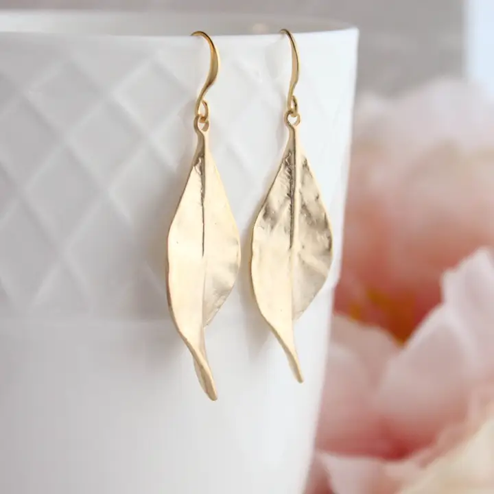 Posies Long Curled Leaf Earrings Gold