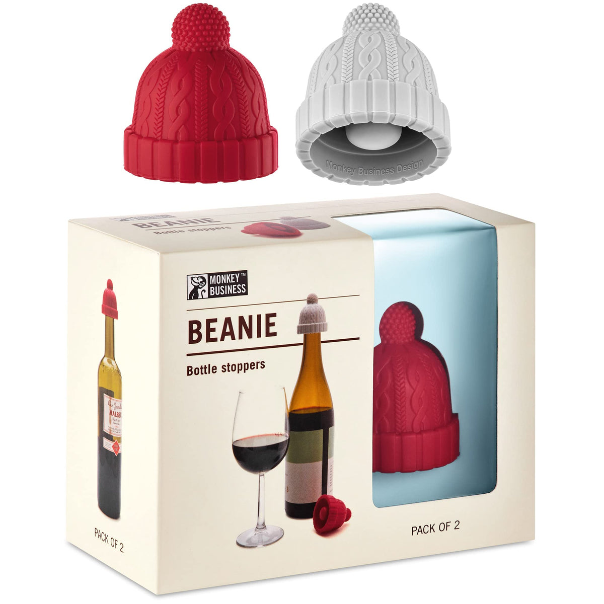 Beanie Duo Red/Grey Bottle Stopper