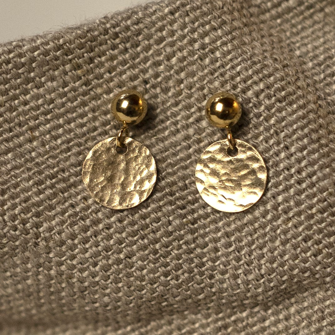 Lazy Maisie - Hammered Circle on Ball Studs Gold