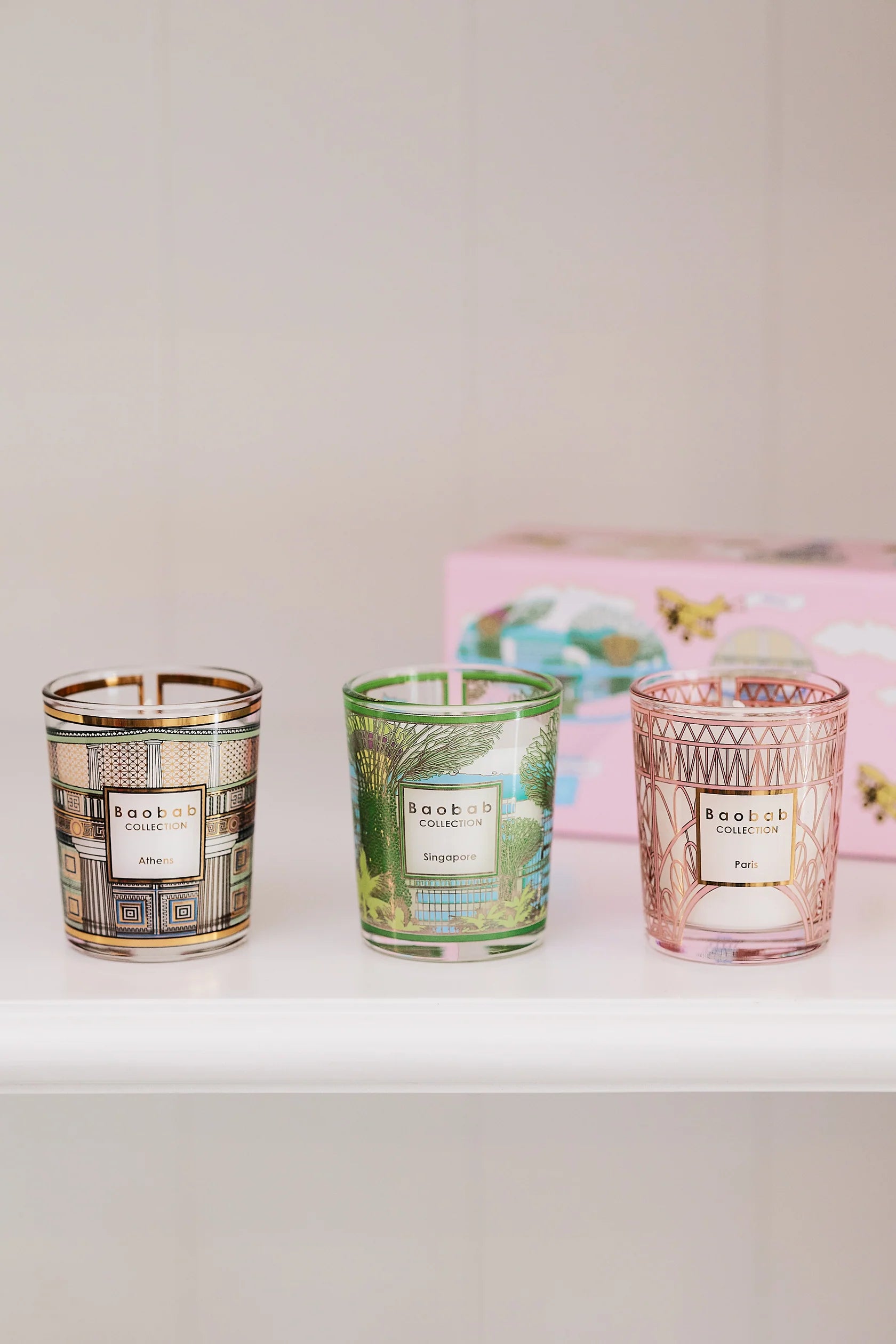 Baobab Trio Travel Candles Singapore, Athens, Paris (pink)