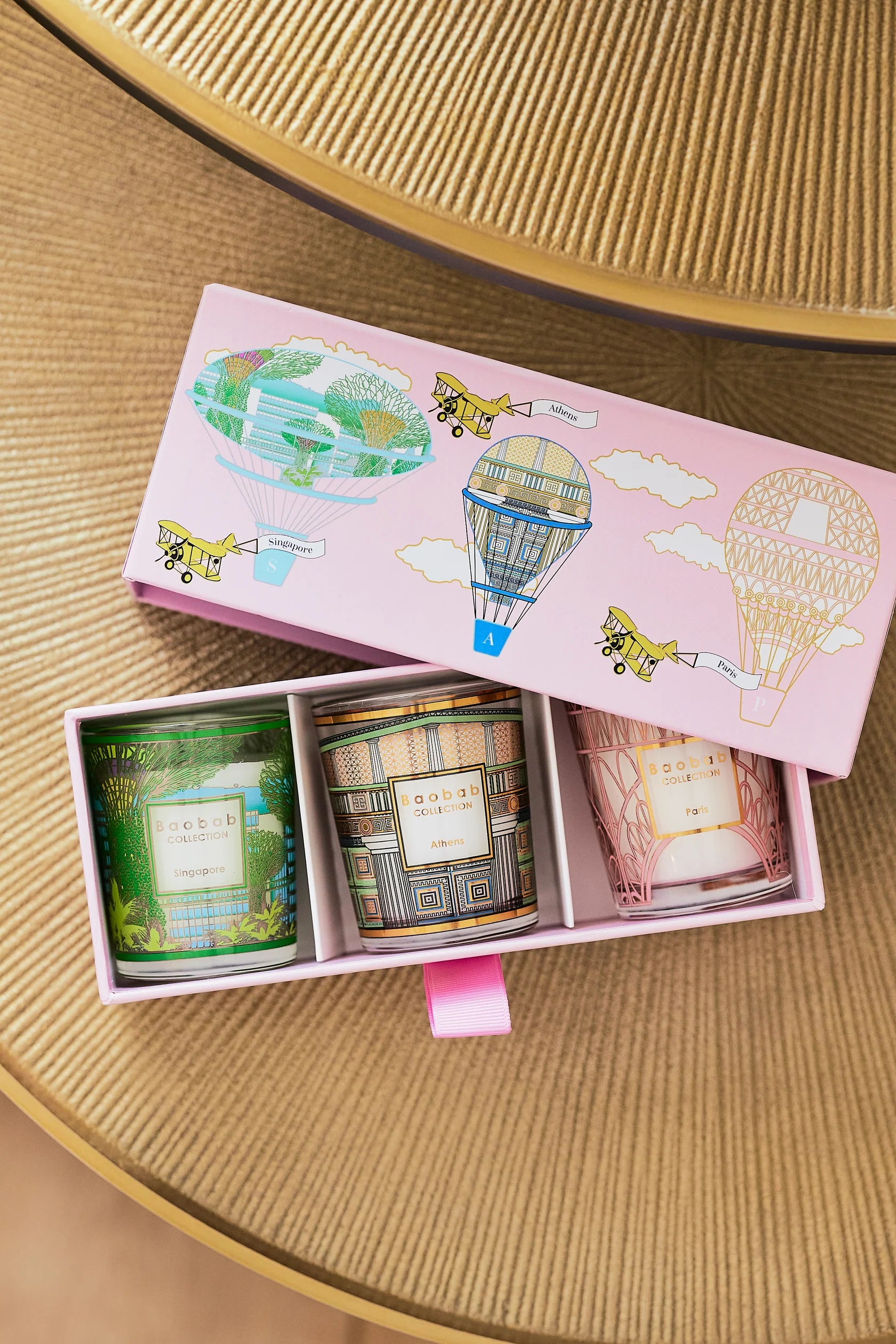 Baobab Trio Travel Candles Singapore, Athens, Paris (pink)
