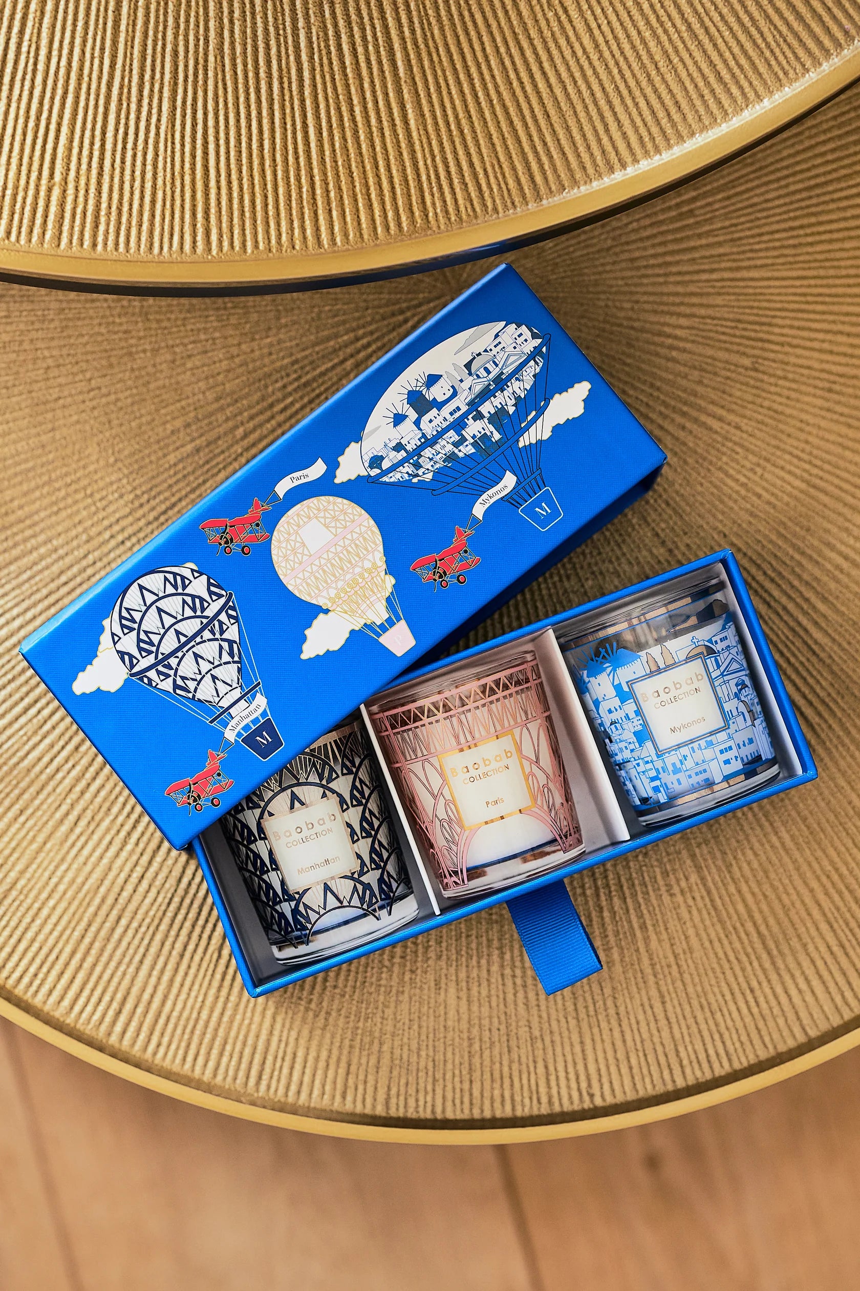 Baobab Trio Travel Candles Manhattan-Paris-Mykonos (bleu)