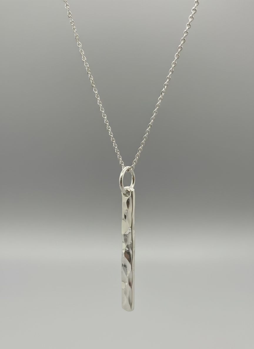Lazy Maisie Thin Hammered Bar Necklace Silver