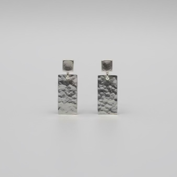 Lazy Maisie Rectangle Square Stud Earrings Silver