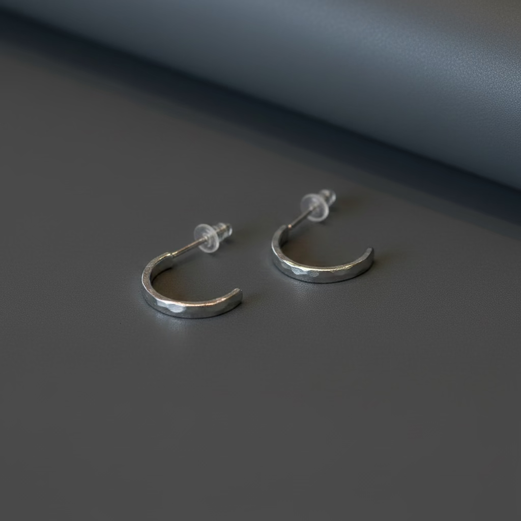 Lazy Maisie Hammered Huggie Hoops Silver