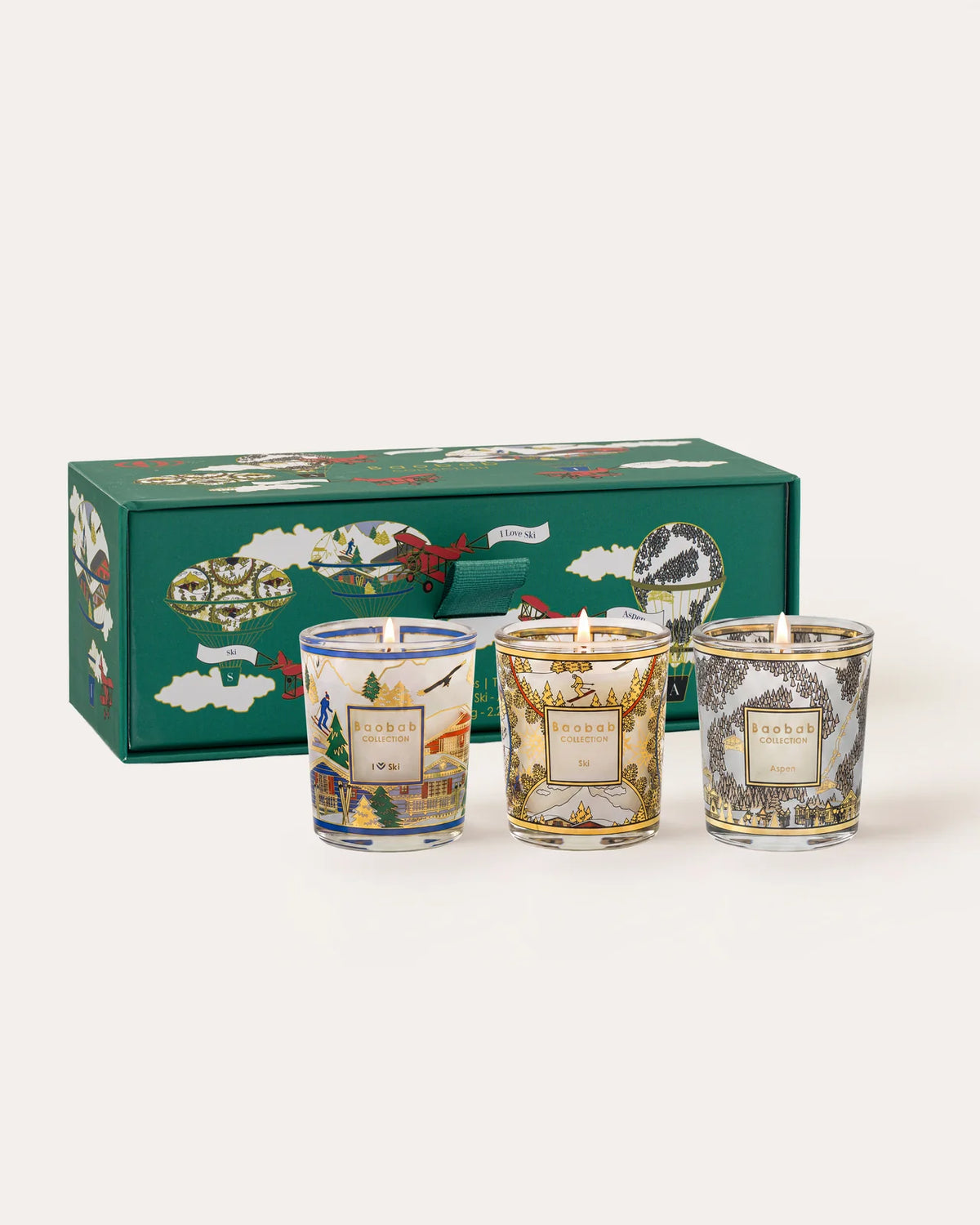 Baobab Trio Travel Candles I Love Ski (green)