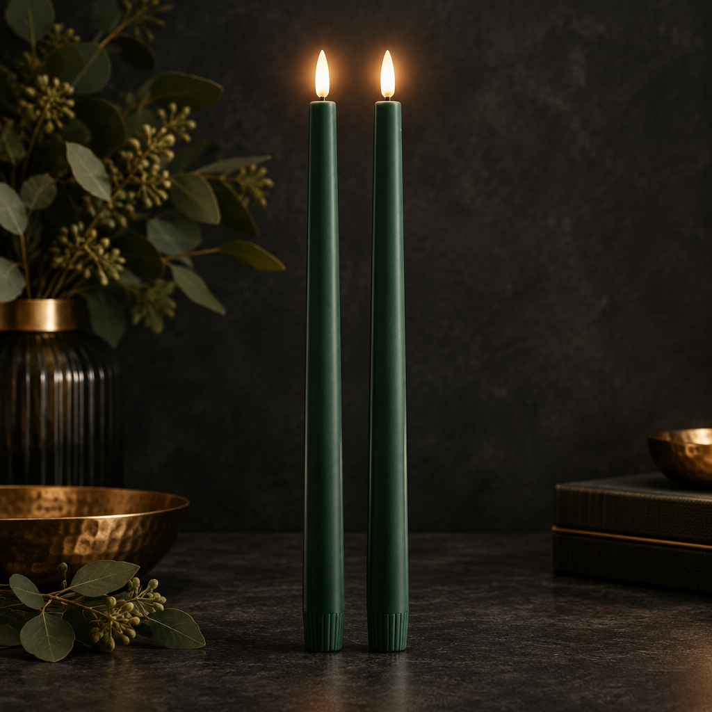 Piffany - LED Taper Candle Green (2pk)