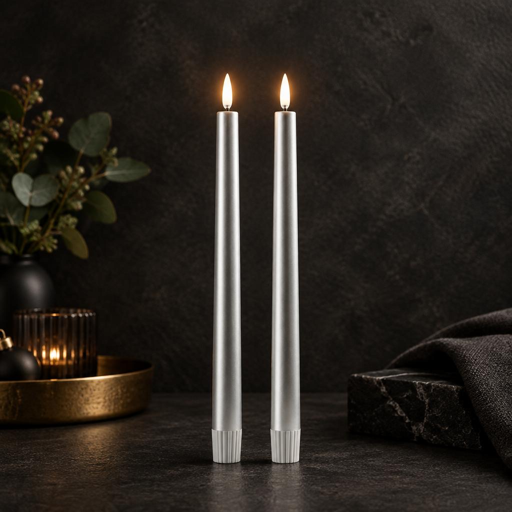 Piffany - LED Taper Candle Silver (2pk)