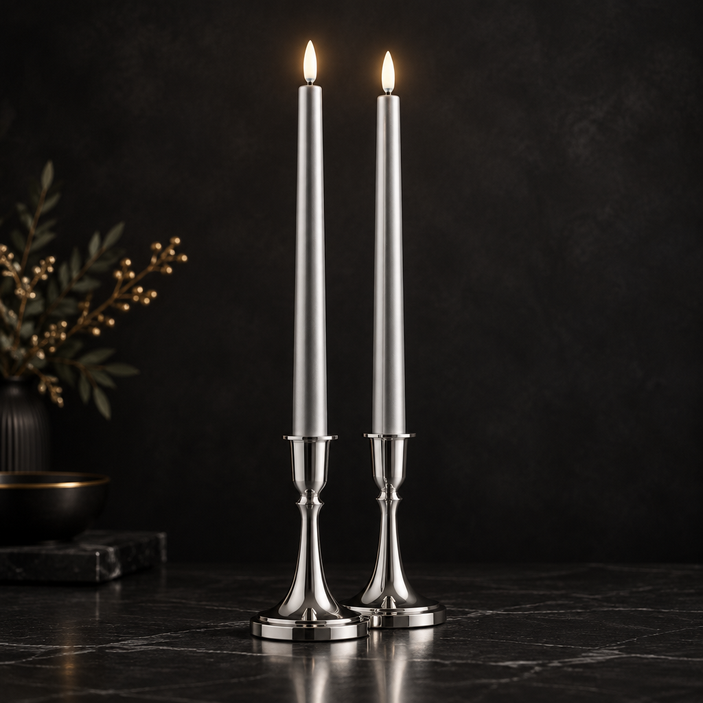 Piffany - LED Taper Candle Silver (2pk)