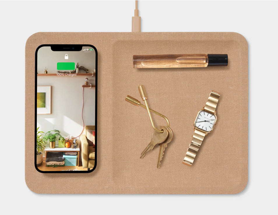 Catch:3 Essentials Linen Wireless Charger-Valet Tray/Camel