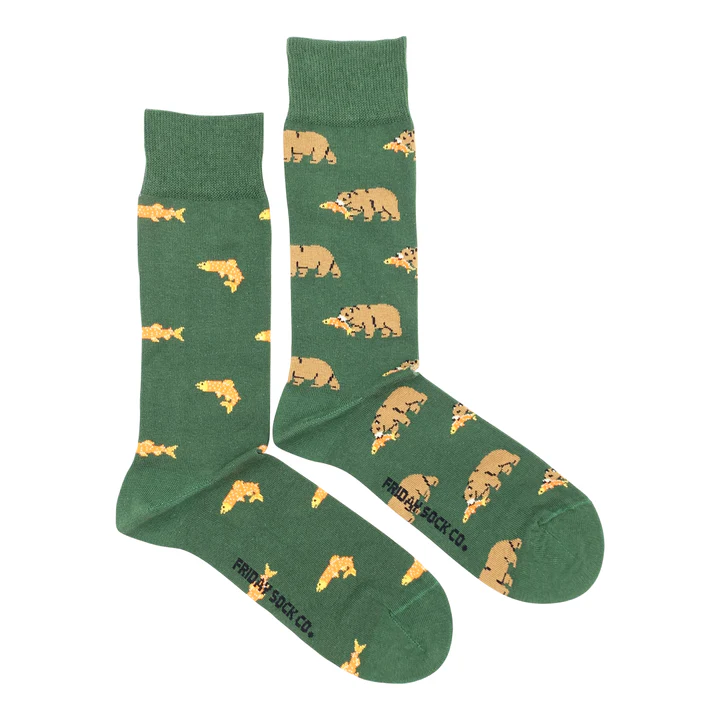 Friday Sock Men's Grizzly Bear & Salmon