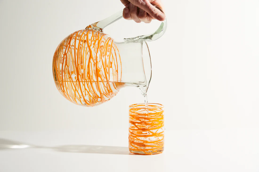 Verve Handblown Glass Pitcher Orange Swirl