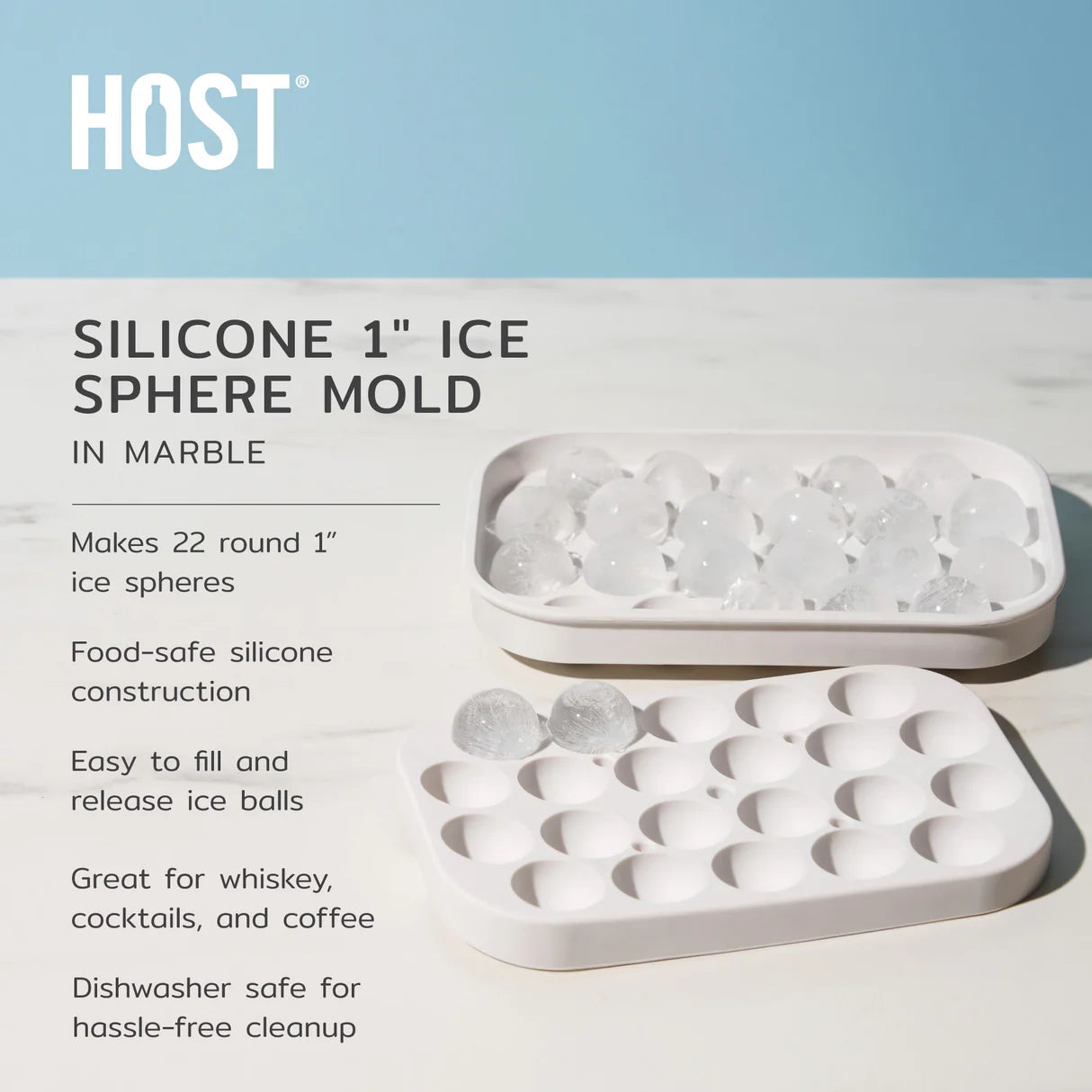 Host Silicone 1" Mini Ice Sphere Mold Marble (22)