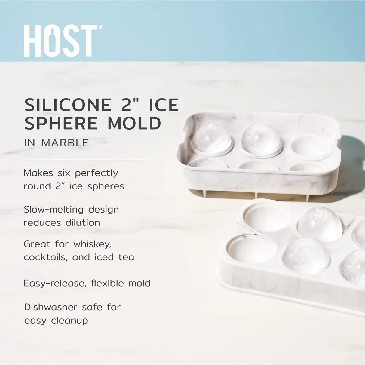 Host Silicone 2" Ice Sphere Mold Marble (6)