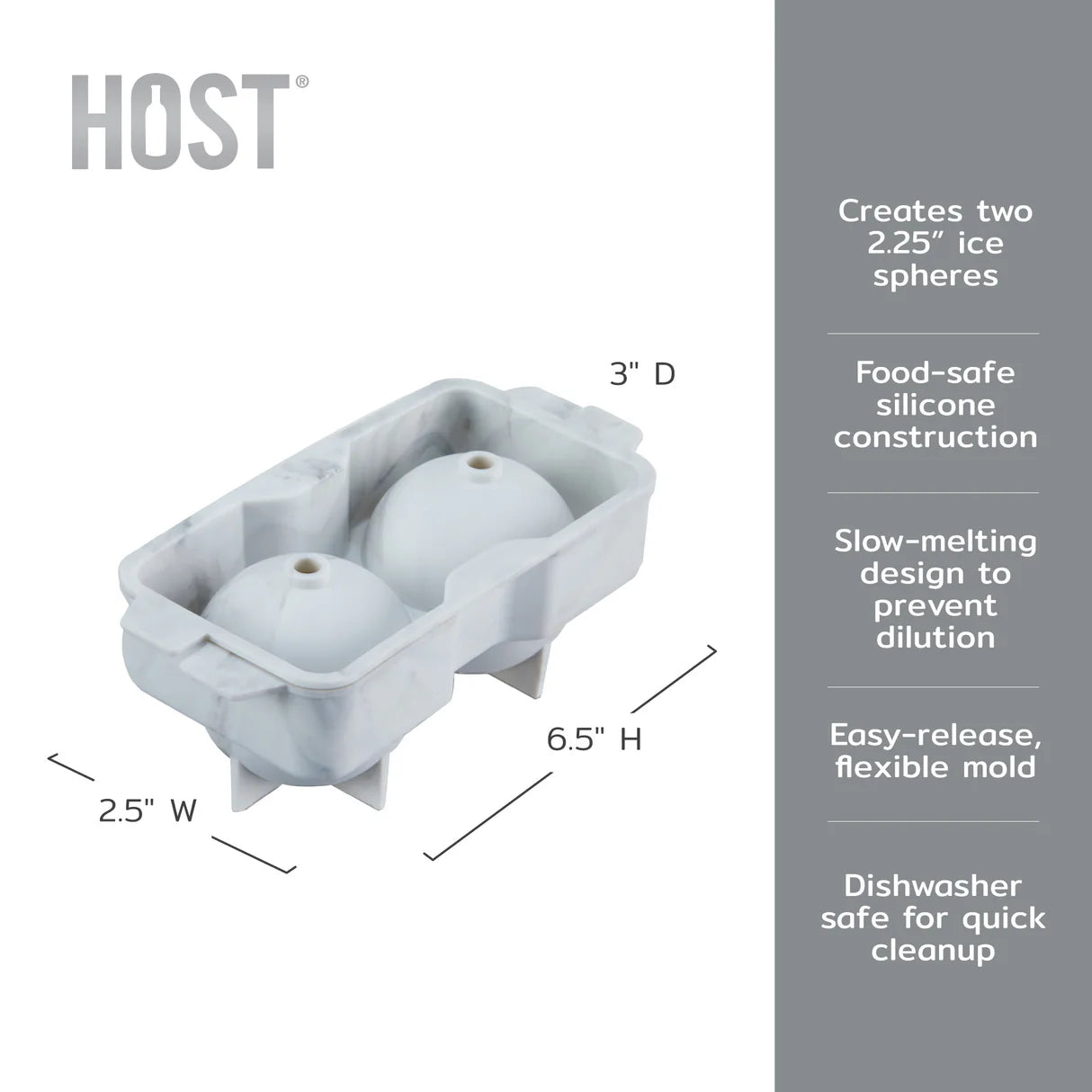 Host Silicone 2.25" Ice Sphere Mold Marble (2)