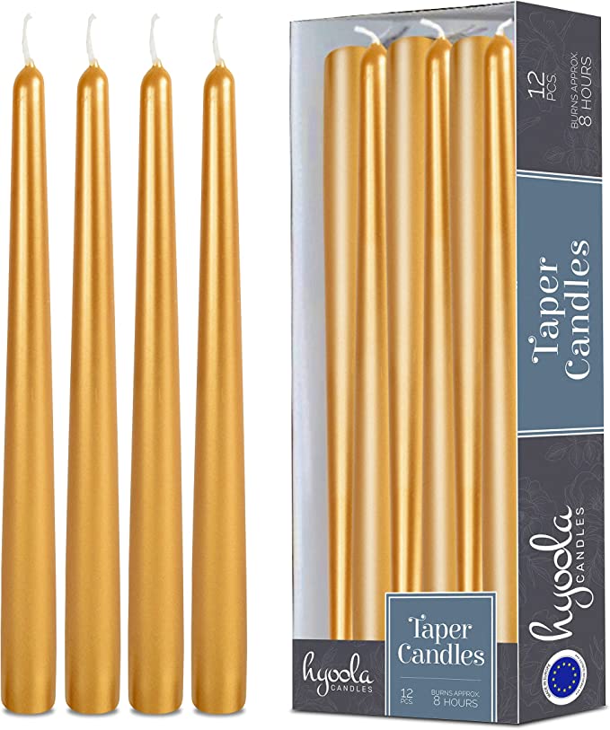 Hyoola 14" Metallic Gold Taper Candle 12 pack