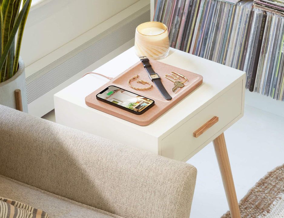 Catch:3 Essentials Linen Wireless Charger-Valet Tray/Camel