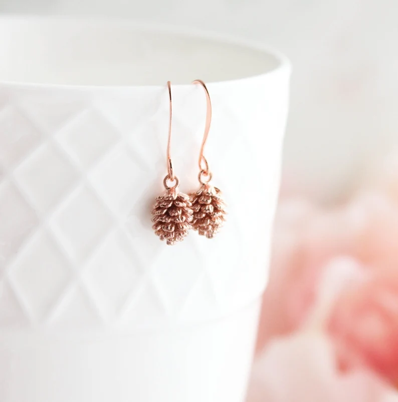 Posies Little Pine Cone Earrings Rose Gold